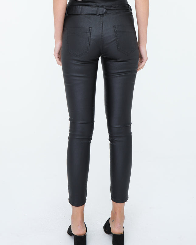 Wholesale Black Leather Look Trousers with Belt