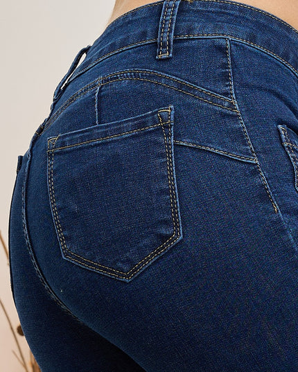 Wholesale Dark Blue Flared Jeans With Patch Pockets