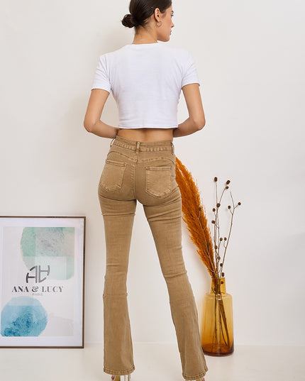 Wholesale Beige Push Up Flare Trousers