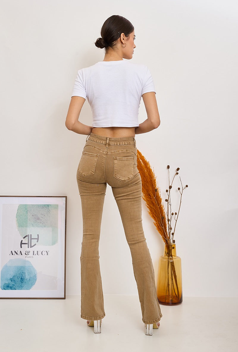Wholesale Beige Push Up Flare Trousers