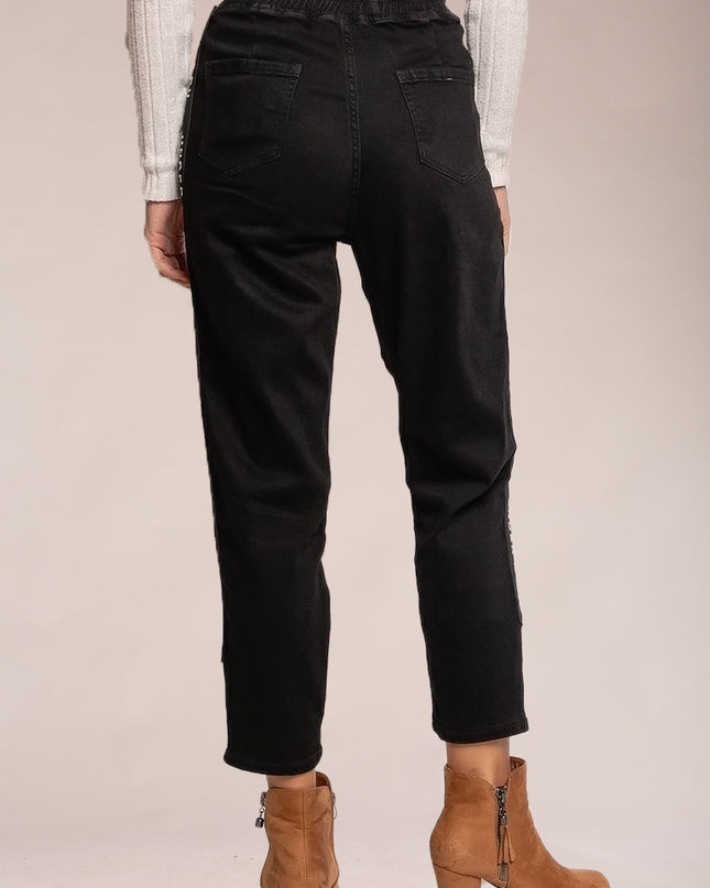 Wholesale Black Paperbag Style Jeans with Side Stripes