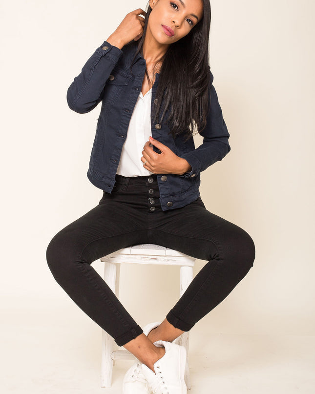 Wholesale Navy Blue Color Stretch Jeans Jacket