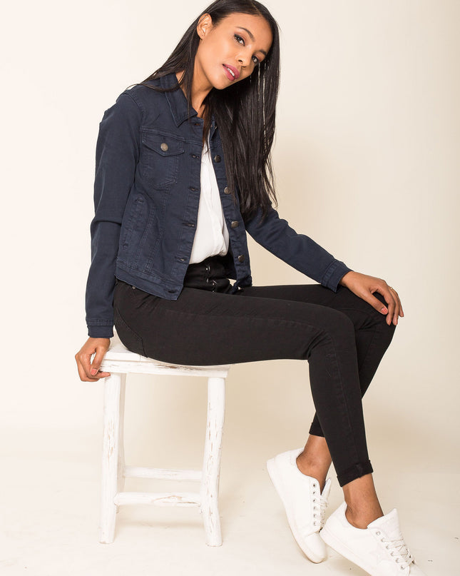 Wholesale Navy Blue Color Stretch Jeans Jacket