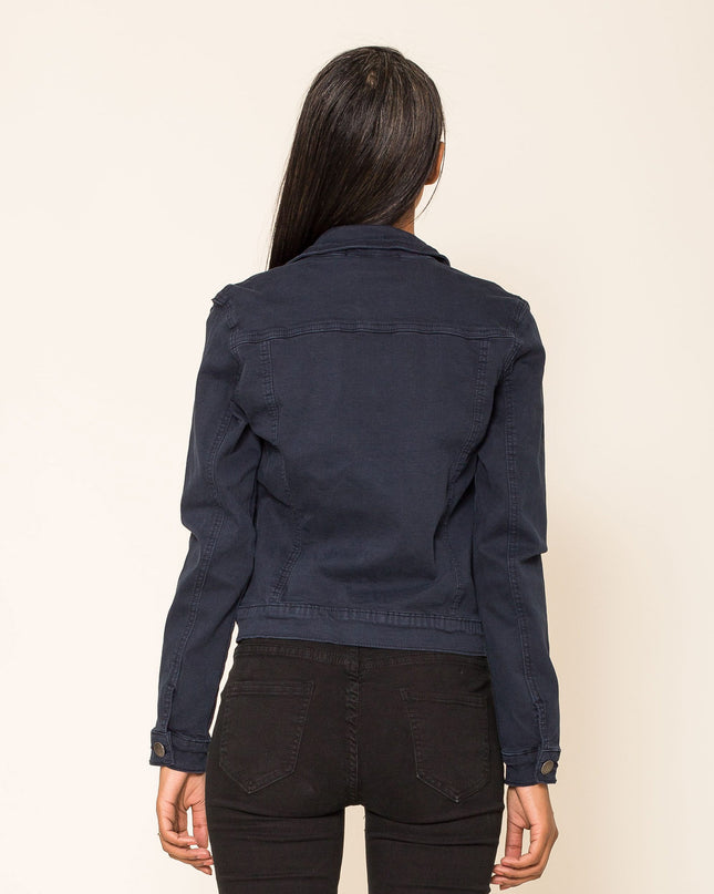Wholesale Navy Blue Color Stretch Jeans Jacket
