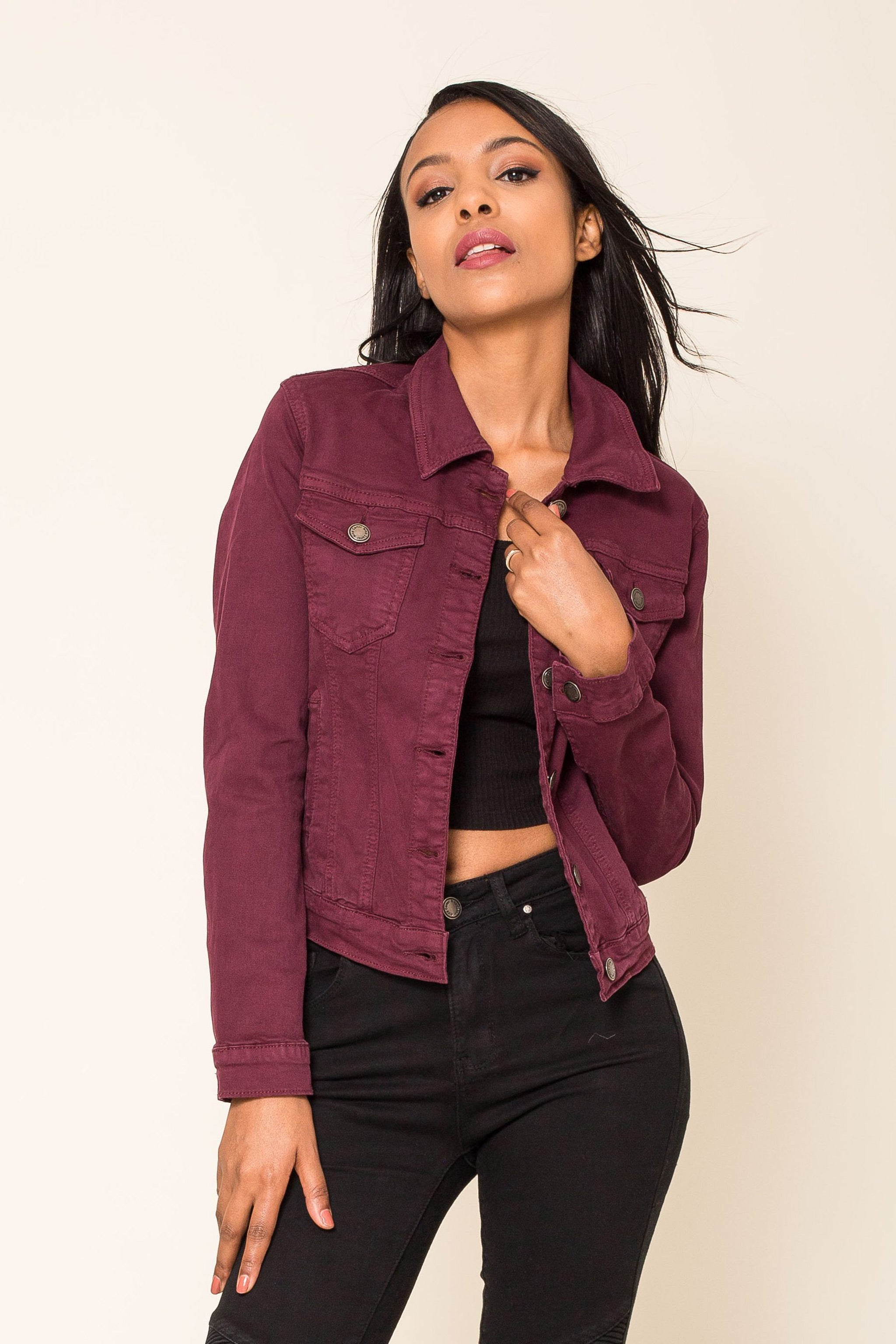 Denim hot sale jacket burgundy