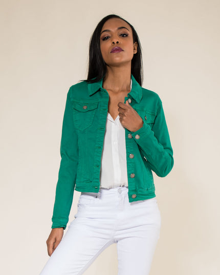 Wholesale Green Color Stretch Jeans Jacket