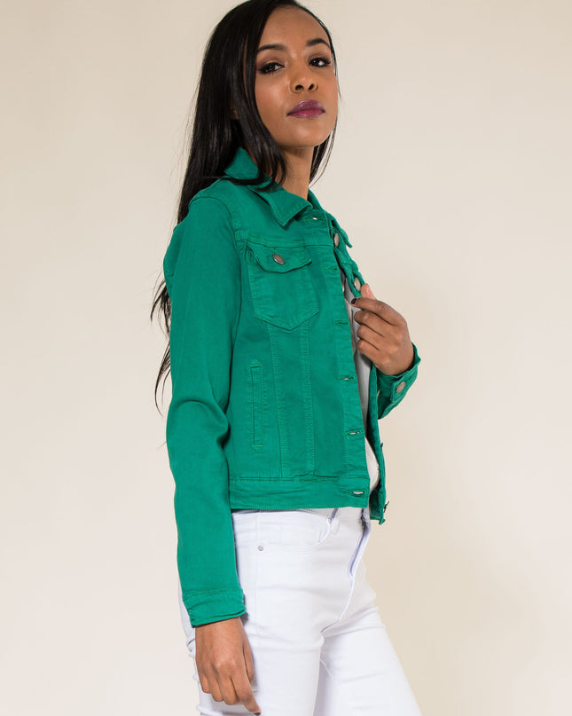 Wholesale Green Color Stretch Jeans Jacket