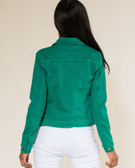 Wholesale Green Color Stretch Jeans Jacket