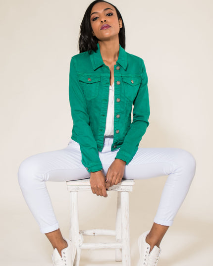 Wholesale Green Color Stretch Jeans Jacket