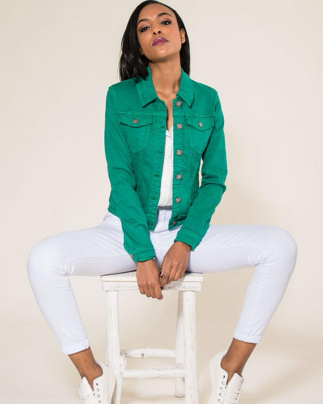 Wholesale Green Color Stretch Jeans Jacket