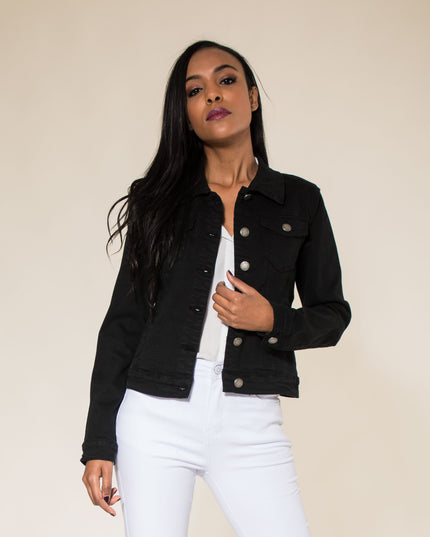 Wholesale Black Color Stretch Jeans Jacket