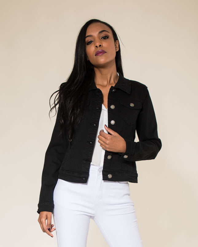 Wholesale Black Color Stretch Jeans Jacket