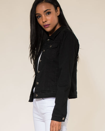 Wholesale Black Color Stretch Jeans Jacket