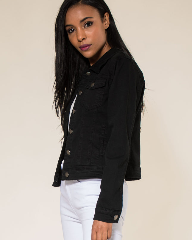 Wholesale Black Color Stretch Jeans Jacket