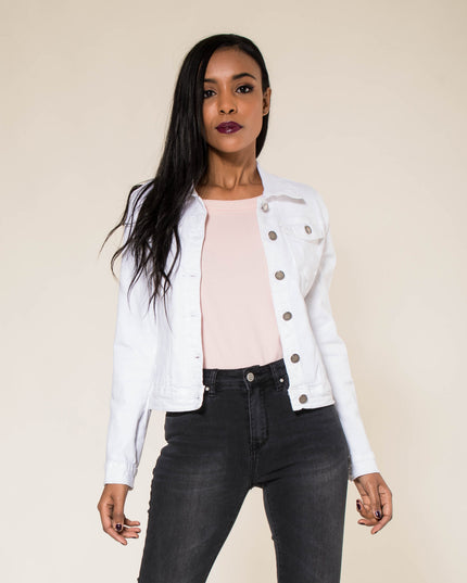 Wholesale White Color Stretch Jeans Jacket