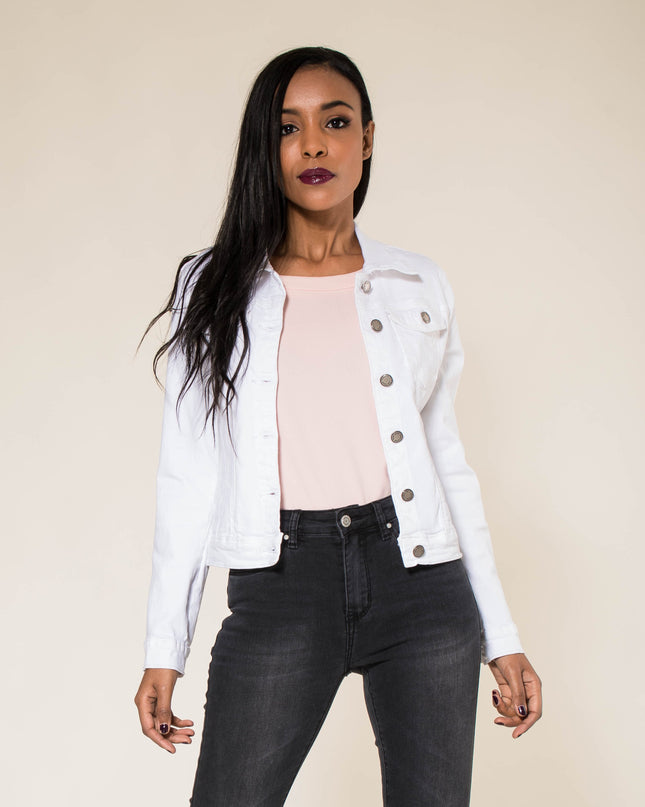 Wholesale White Color Stretch Jeans Jacket