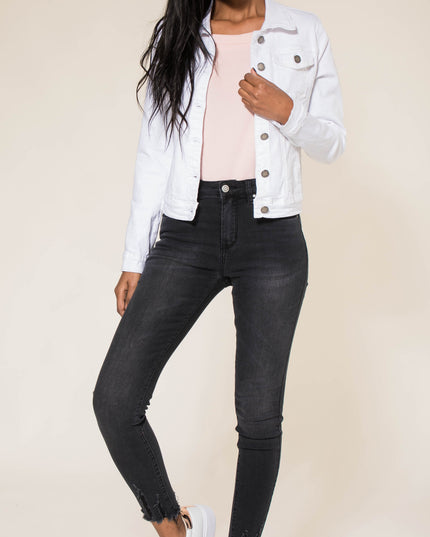 Wholesale White Color Stretch Jeans Jacket