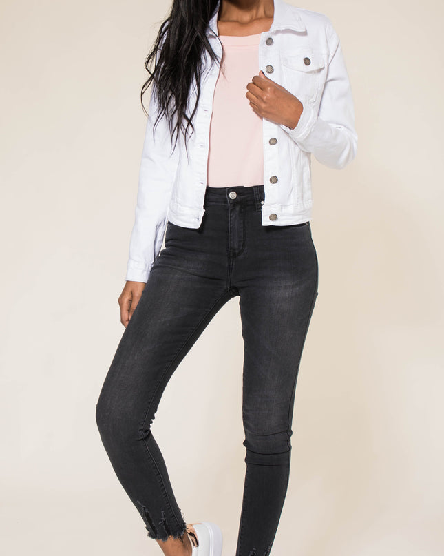 Wholesale White Color Stretch Jeans Jacket