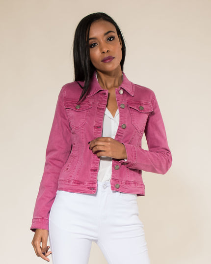 Wholesale Raspberry Color Stretch Jeans Jacket