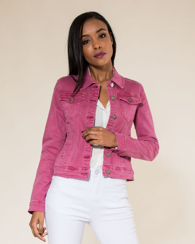 Wholesale Raspberry Color Stretch Jeans Jacket