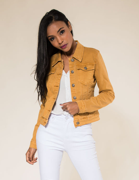 Wholesale Mustard Color Stretch Jeans Jacket