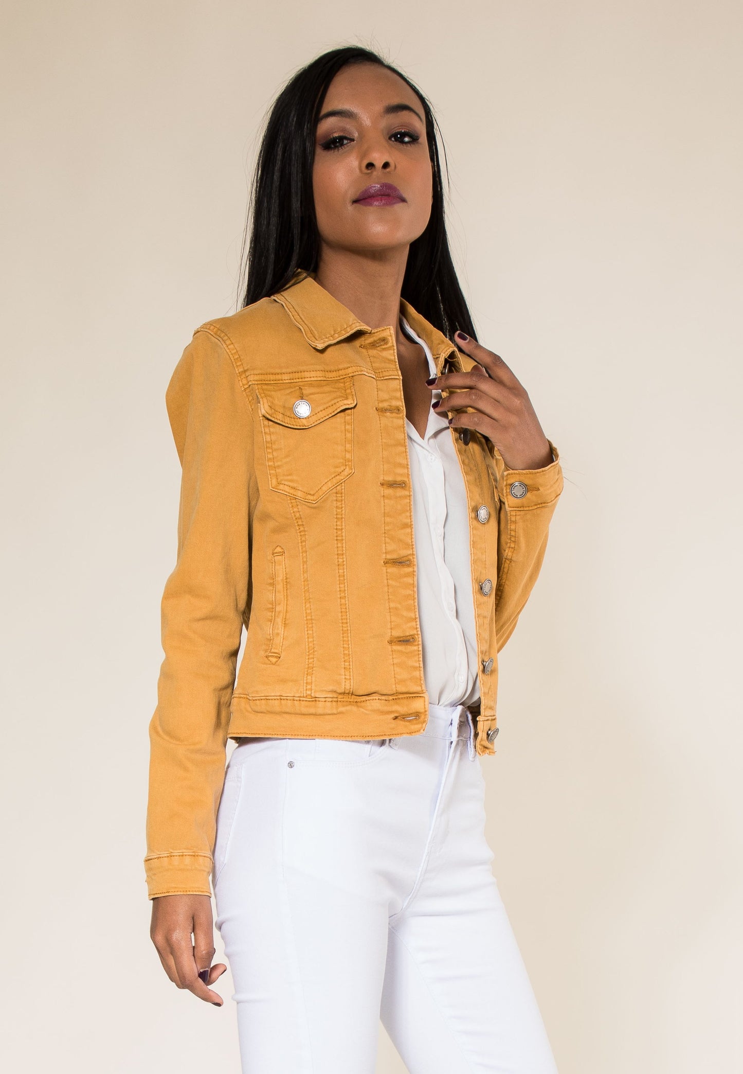 Wholesale Mustard Color Stretch Jeans Jacket