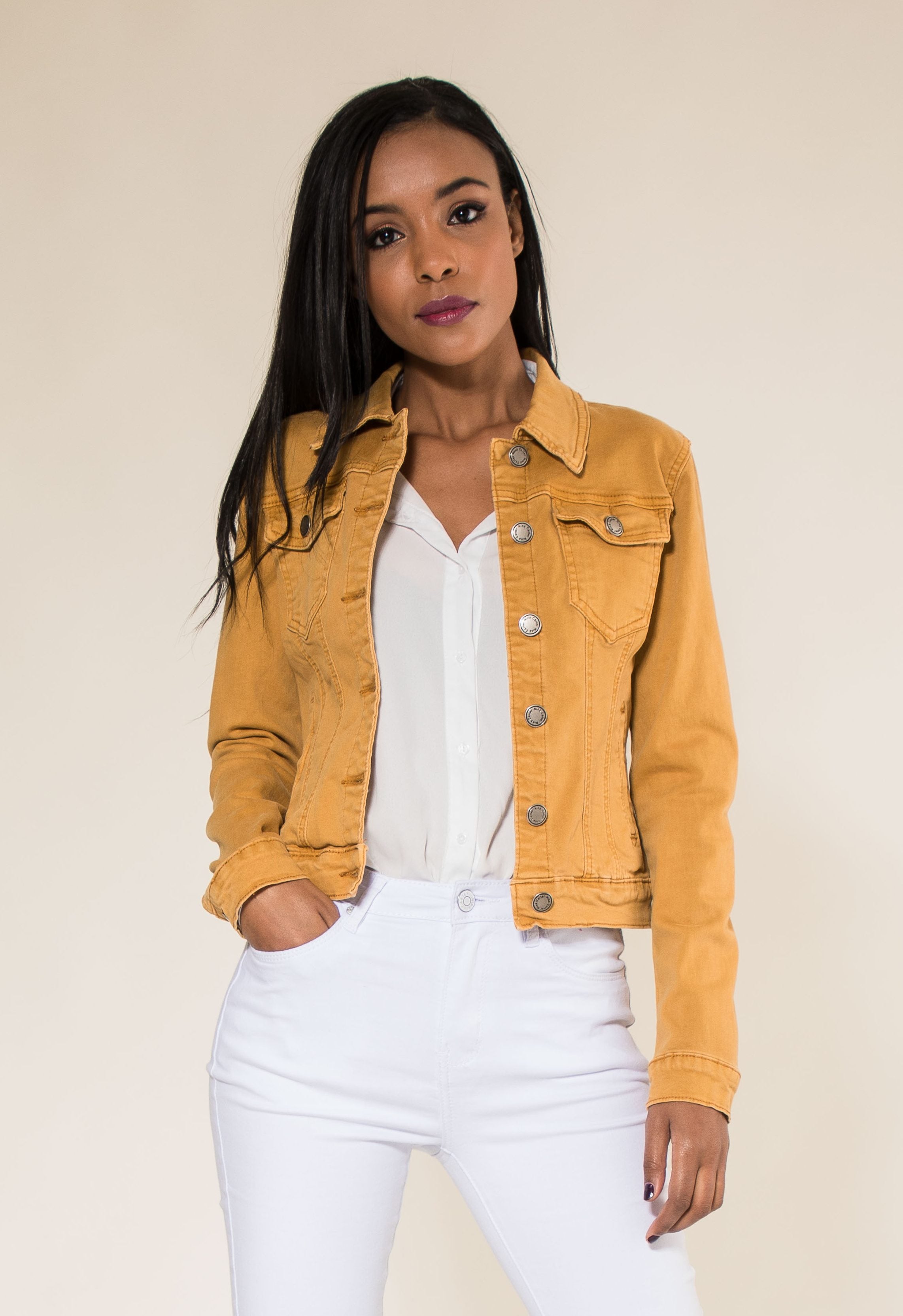 Women's Yellow Cotton Trucker Jacket