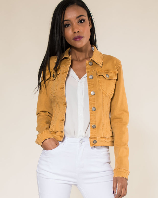 Wholesale Mustard Color Stretch Jeans Jacket
