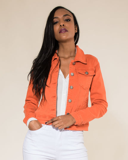 Wholesale Orange Color Stretch Jeans Jacket