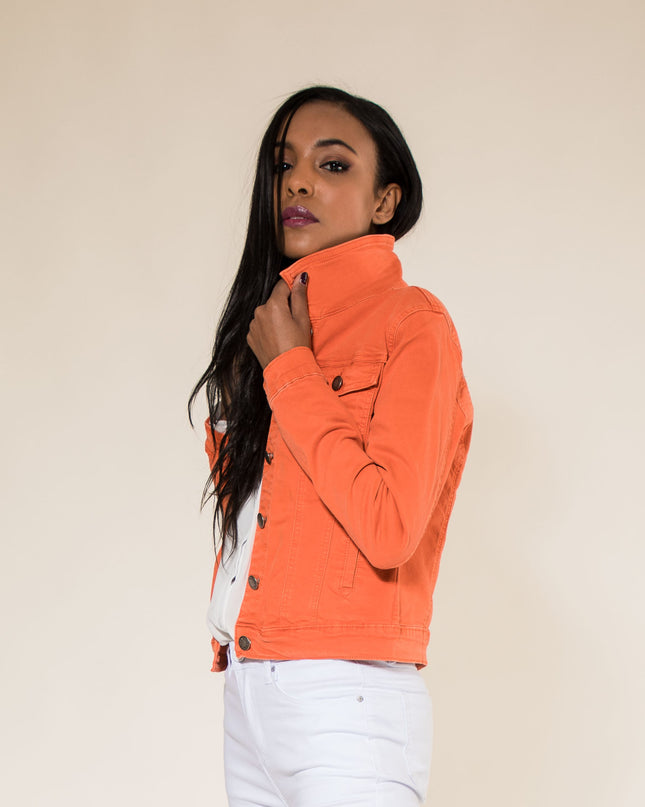 Wholesale Orange Color Stretch Jeans Jacket