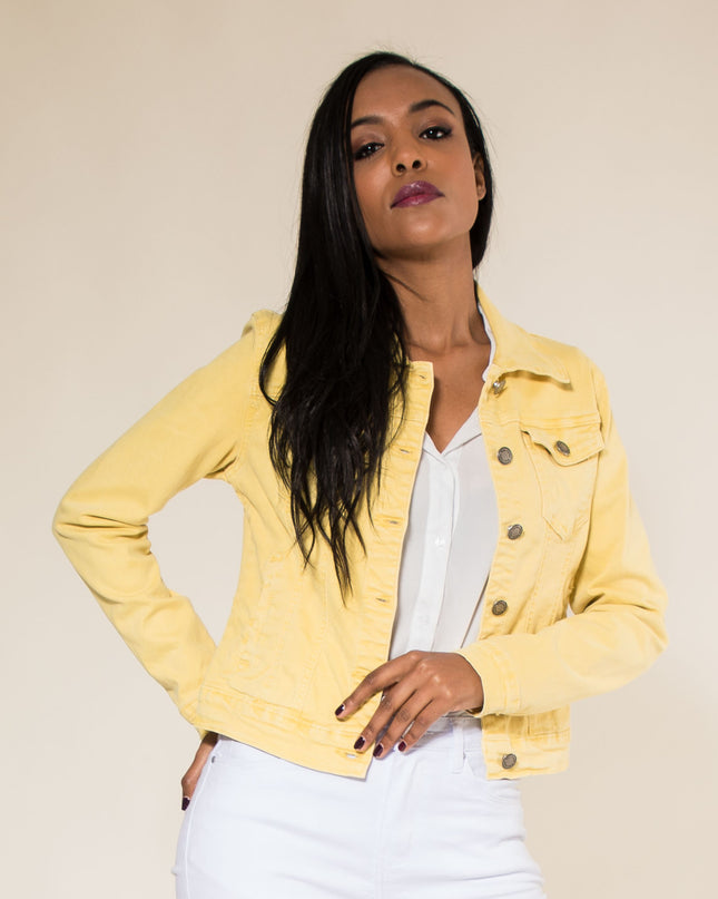 Wholesale Yellow Color Stretch Jeans Jacket