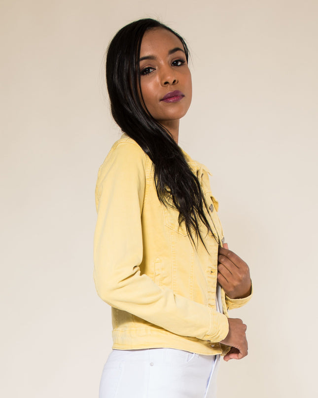Wholesale Yellow Color Stretch Jeans Jacket