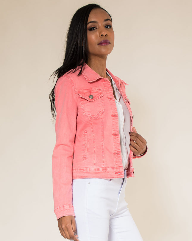 Wholesale Coral Color Stretch Jeans Jacket