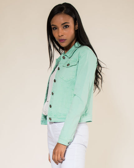 Wholesale Water Green Color Stretch Jeans Jacket