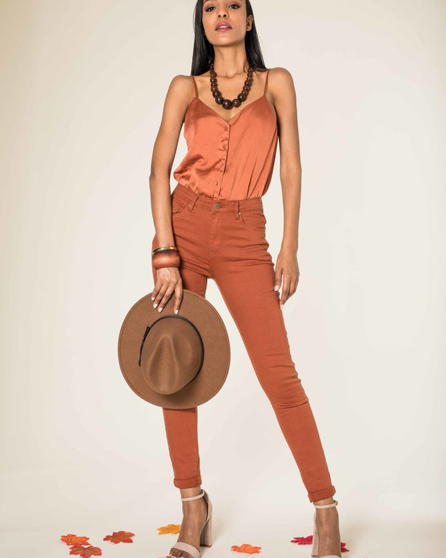 Wholesale Terracotta 1 Button High Waist Jeans