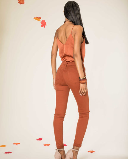 Wholesale Terracotta 1 Button High Waist Jeans