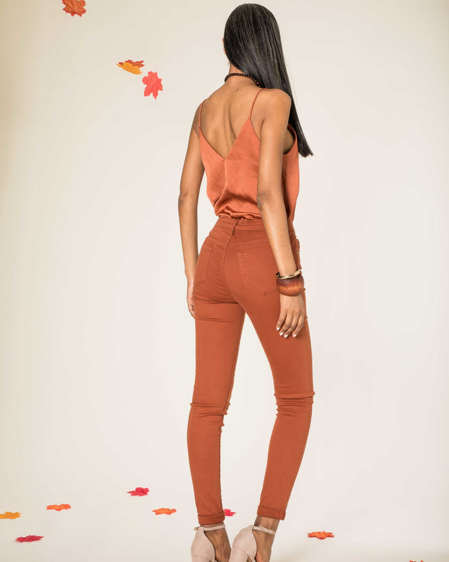 Wholesale Terracotta 1 Button High Waist Jeans