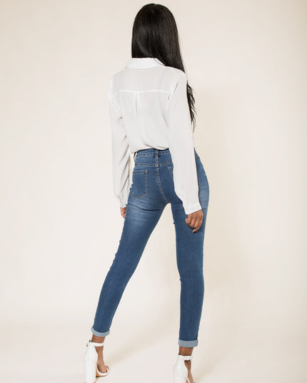 Wholesale Faded Dark Blue Skinny Pants