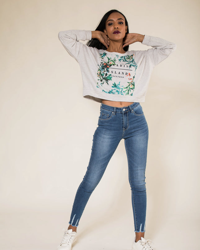Wholesale Blue Frayed Hem Jeans