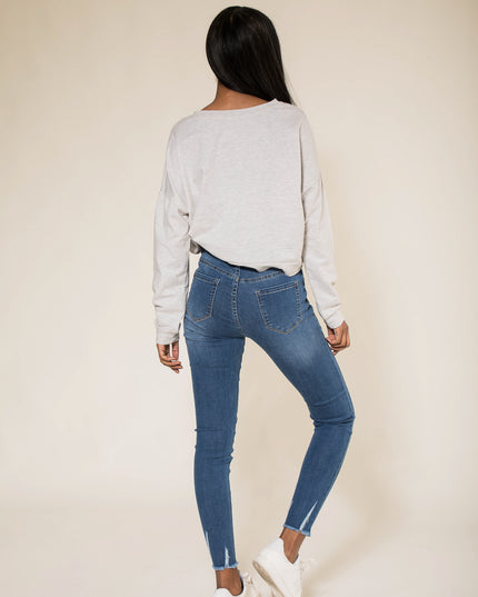 Wholesale Blue Frayed Hem Jeans