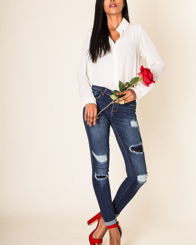 Wholesale Dark Blue Ripped Jeans