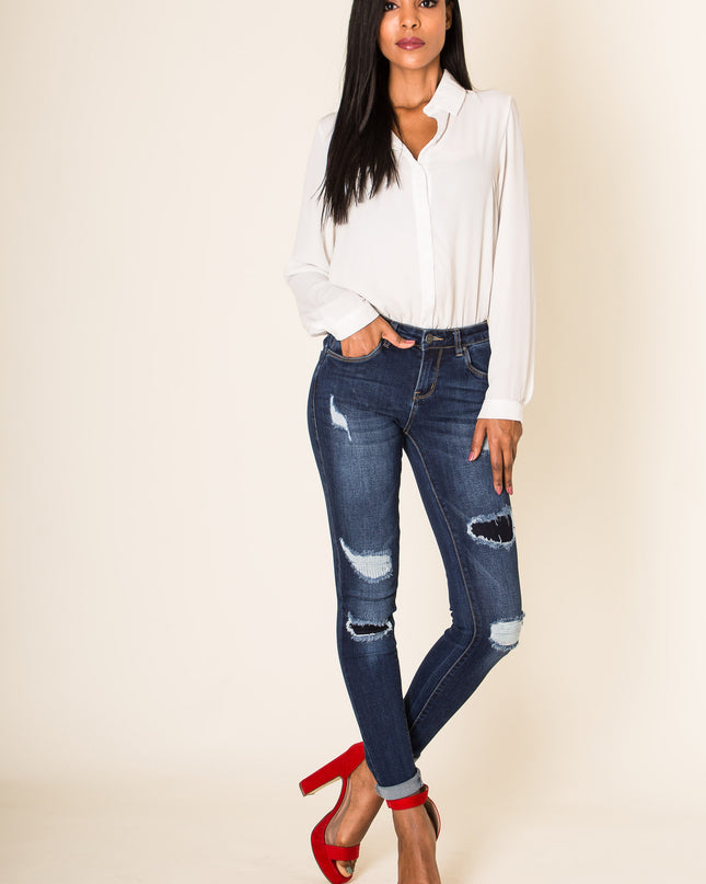 Wholesale Dark Blue Ripped Jeans