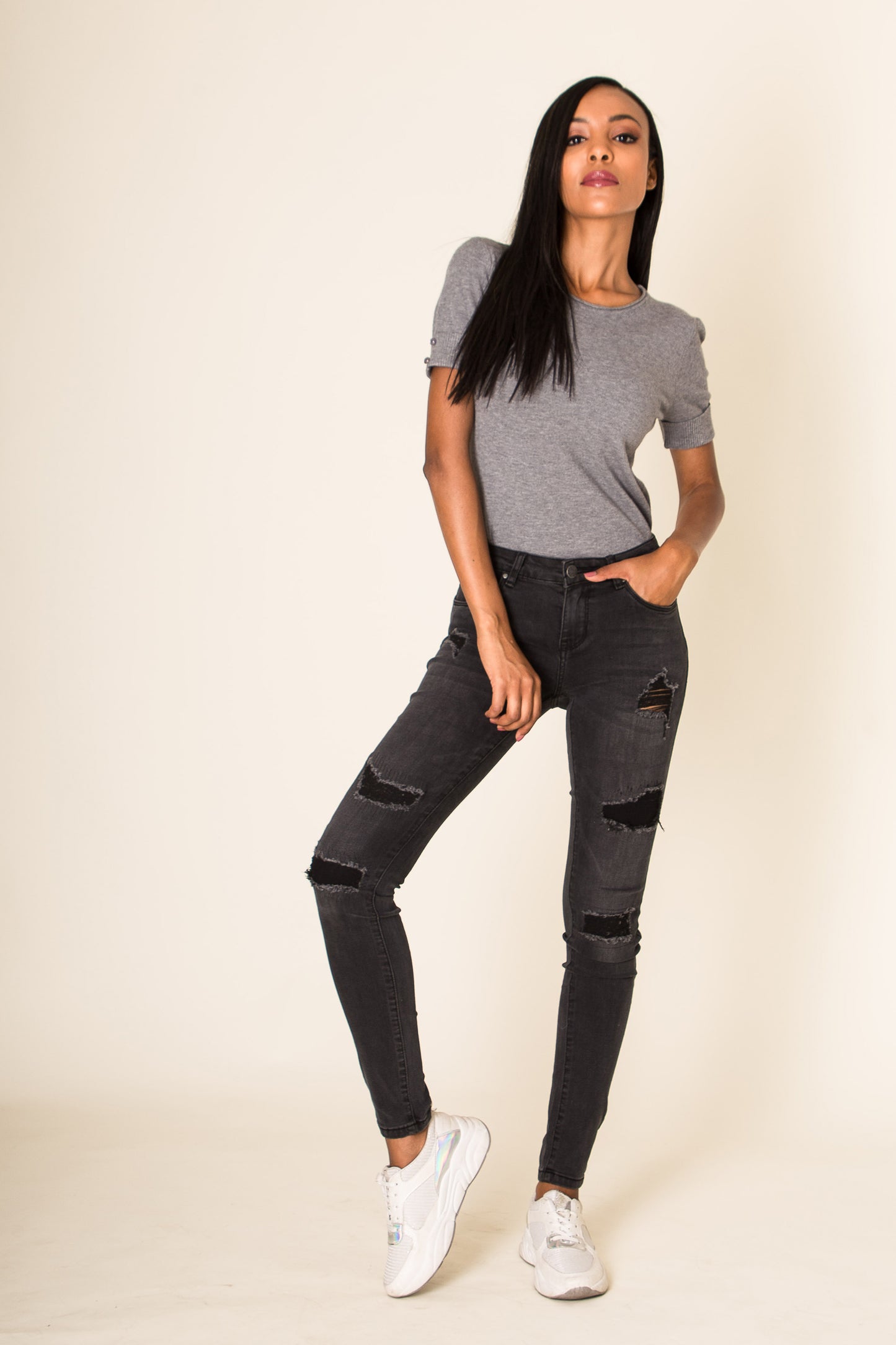 Wholesale Grey Ripped Jeans