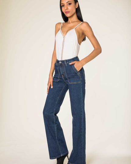 Wholesale Dark Blue Wide High Waisted Jeans