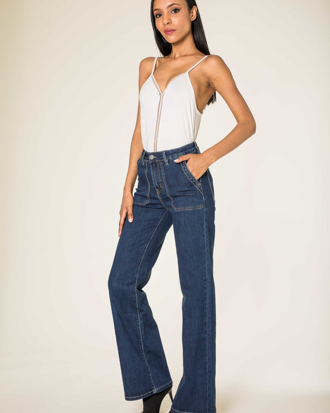 Wholesale Dark Blue Wide High Waisted Jeans