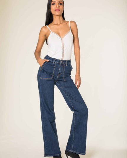 Wholesale Dark Blue Wide High Waisted Jeans