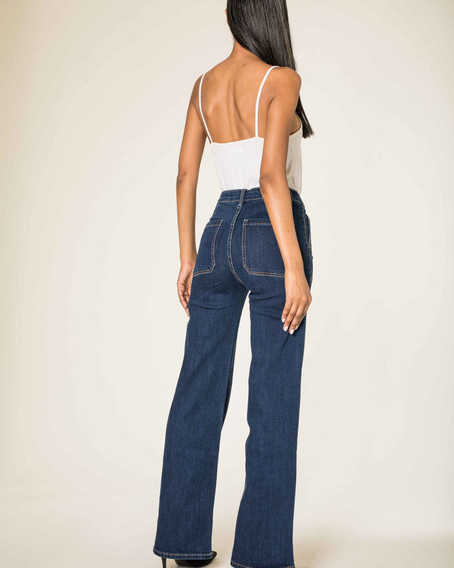 Wholesale Dark Blue Wide High Waisted Jeans
