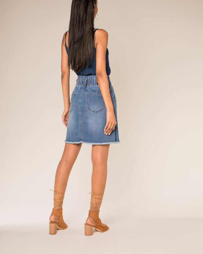 Wholesale Blue Denim Skirt in Paperbag Style