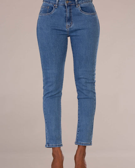 Wholesale Medium Blue High Waist Mom Jeans