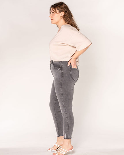 Wholesale Grey Plus Size High Waist Frayed Jeans